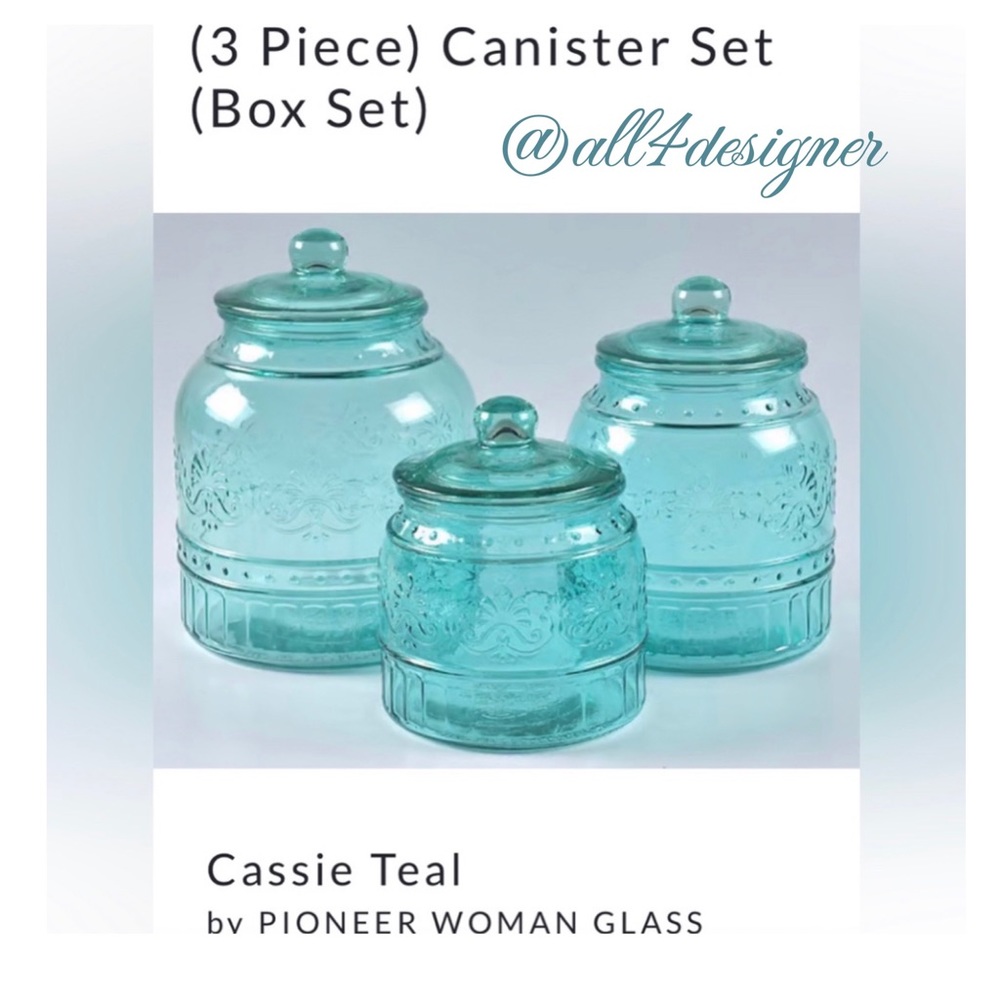 Brand New The Pioneer Woman Cassie Canister Set, 3 Jars, Teal